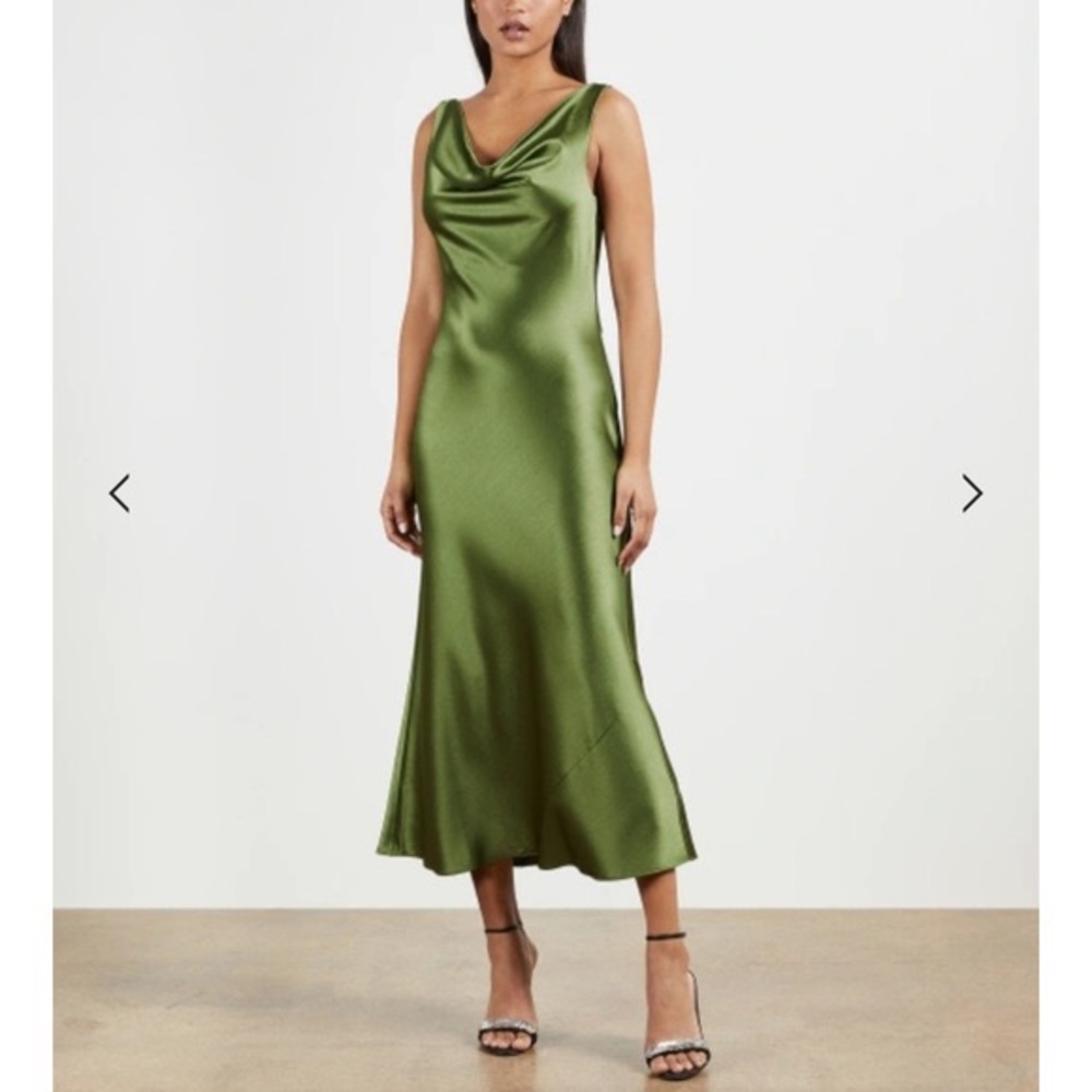 TED BAKER KINSEYY COWL NECK MIDI SLIP DRESS - Green